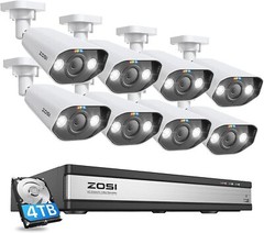 ZOSI 16CH 4K PoE NVR Security Person Detection Waterproof Camera System 4TB HDD