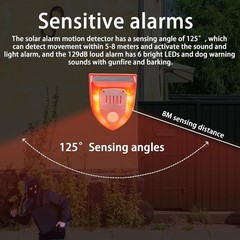 6pcs Solar Outdoor Motion Sensor Alarm 129db Barking Gunshot Sound Motion Sensor