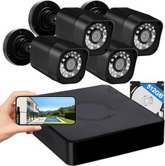 4CH 1080P Wired Security Camera System with 512GB Hard Drive