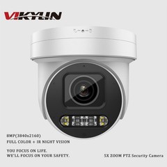 VIKYLIN 8MP 4K 5X ZOOM PTZ Turret Camera Dual Light Color IR Vision MIC Speaker