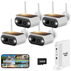 4MP Wireless Security Camera System with Solar Panel 2.4/5GHz WiFi 10CH NVR 64Gb