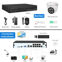 8PCS 5MP 2-Way Audio Dome Security ColorVu Camera 4K 8MP POE 2TB HDD NVR System