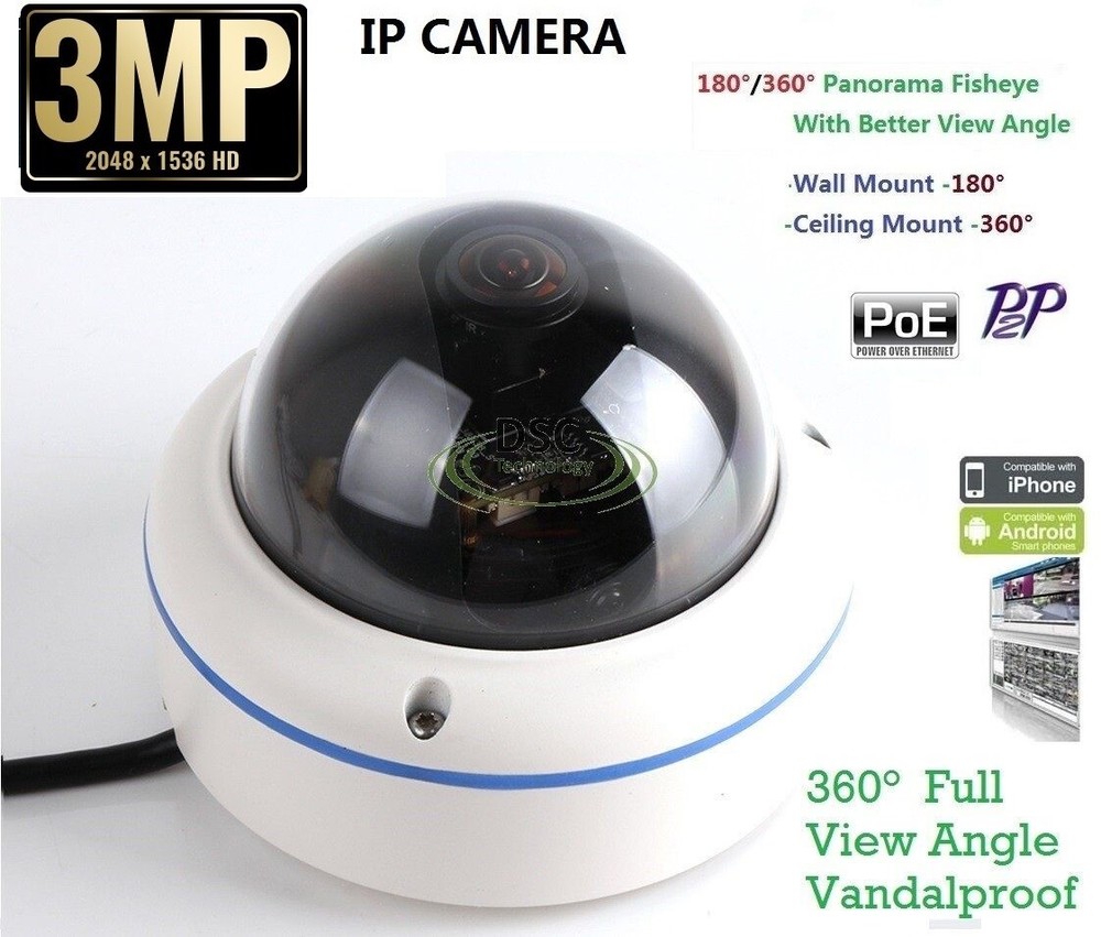 3.0 Megapixel Fisheye IP Camera 180/360 Degree Android + iOS Support XMEYE