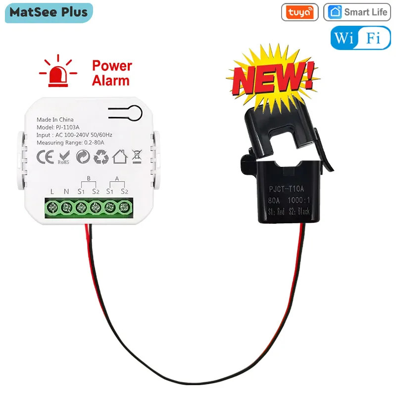 Tuya WIFI Smart Energy Meter AC100-240V CT Clamp App Control 80A Power Monitor E