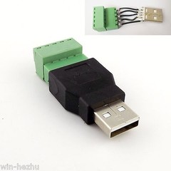 5x USB 2.0 Type A Male to 5 Pin Screw w/ Shield Terminal Plug Adapter Connector