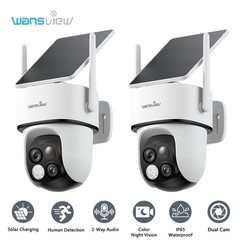 2PCS Wansview Solar Wireless Security Camera 360°PTZ 2K Dual-Cam Human Detection