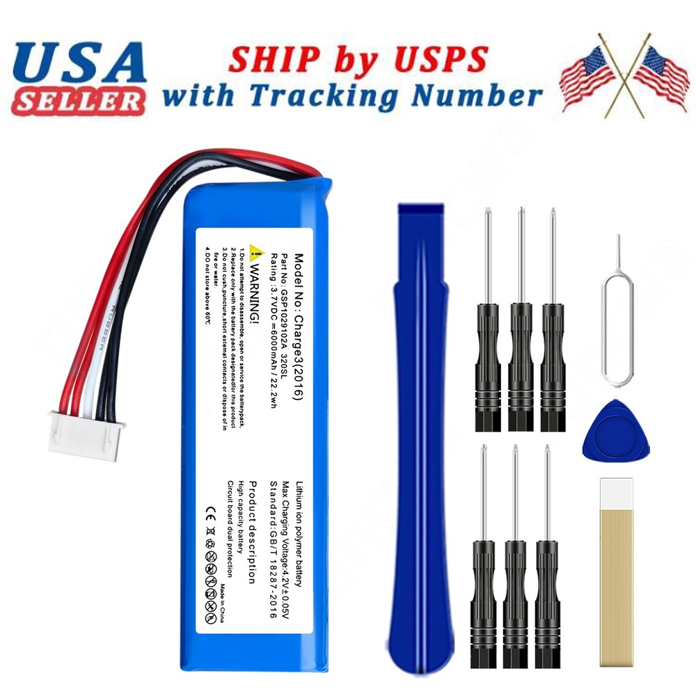 New Battery GSP1029102A 6000mAh For JBL Charge 3 CS-JML320SL/CS-JML330SL Speaker