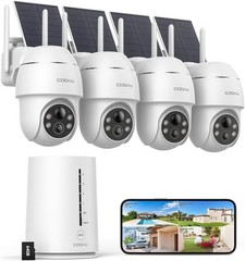 COOAU 4MP Cameras for Home Security, 360° Solar Security Camera 4 Cam-Kit,IP66