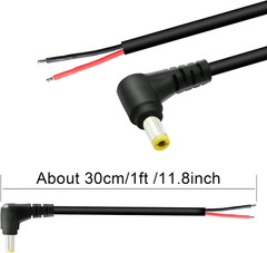2 Pack 90 Degree DC Power Pigtails Cable, DC 5.5MM X 2.5MM Male Plug