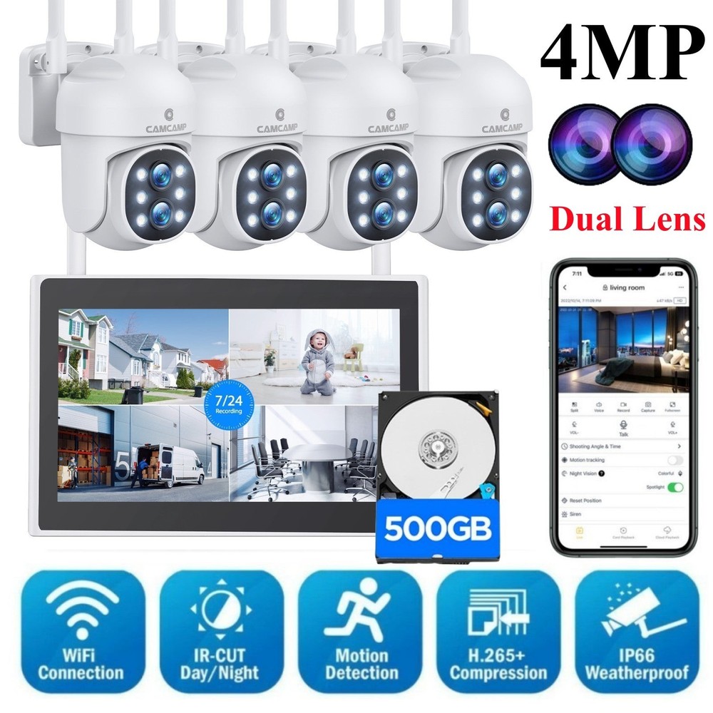 10CH WiFi Wireless Security Night Vision Camera System with Monitor PT 10X Zoom