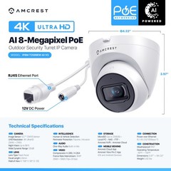 Amcrest UltraHD 4K (8MP) Outdoor Security IP Turret PoE Camera, 3840×2160, 98ft