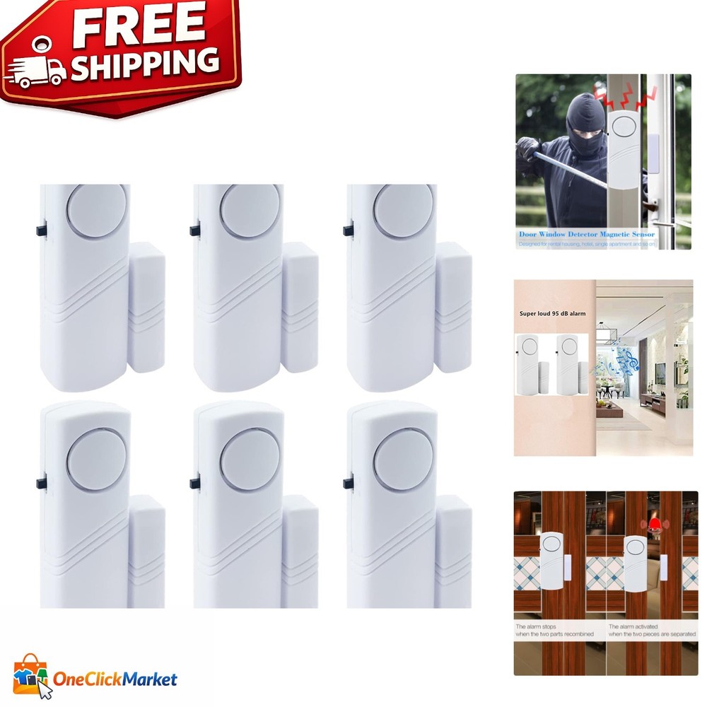 Easy Install 90DB Contact Sensor Door Window Alarms – 6 Pack for Protection