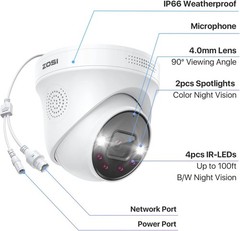 ZOSI 8MP PTZ WiFi Security Camera Dual-Lens Wired Human Car Detect C298 2.5K