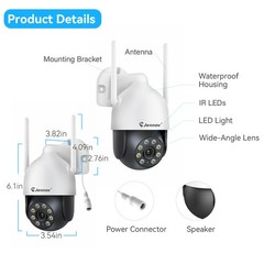 JENNOV 5MP Wireless Home Security Camera System WiFi Outdoor 360° PTZ 10CH NVR