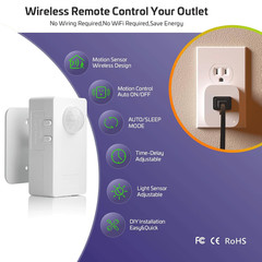 Wireless Motion Sensor Plug Kits,No-Wire Mini PIR Sensor Switch Control Plug to