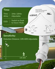 EDISHINE Motion Sensor, Automatic Dusk to Dawn, 240 Degree Replacement White