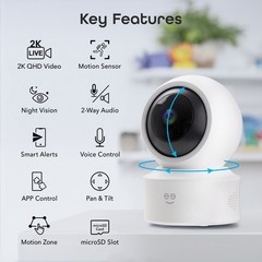 Geeni Scope Ultra 2K Smart 355° Pan & Tilt Auto-Follow Indoor Security Camera