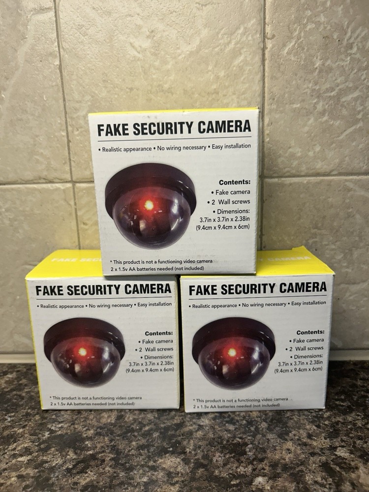 3x Dummy Camera Fake Security CCTV Dome Camera Flashing Red LED Light In&Outdoor