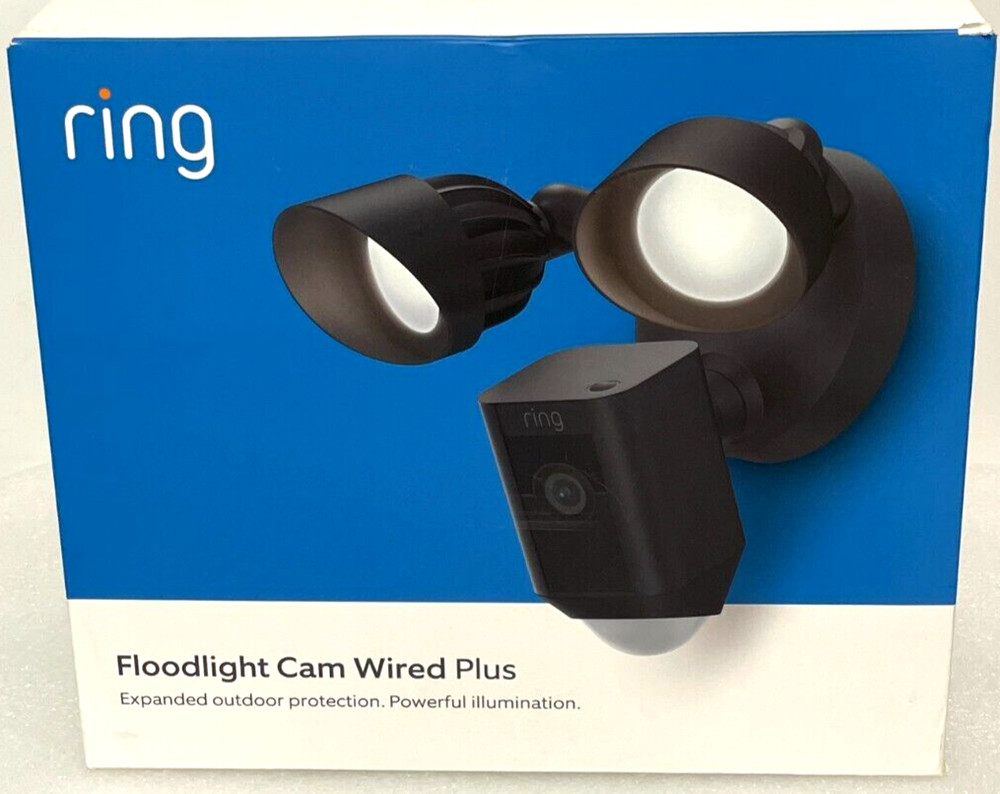 Ring Floodlight Cam Wired Plus Surveillance Camera 1080p HD Black, New