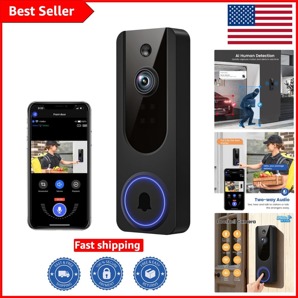 Battery-Powered WiFi Doorbell with 2-Way Audio & Advanced Motion Detection