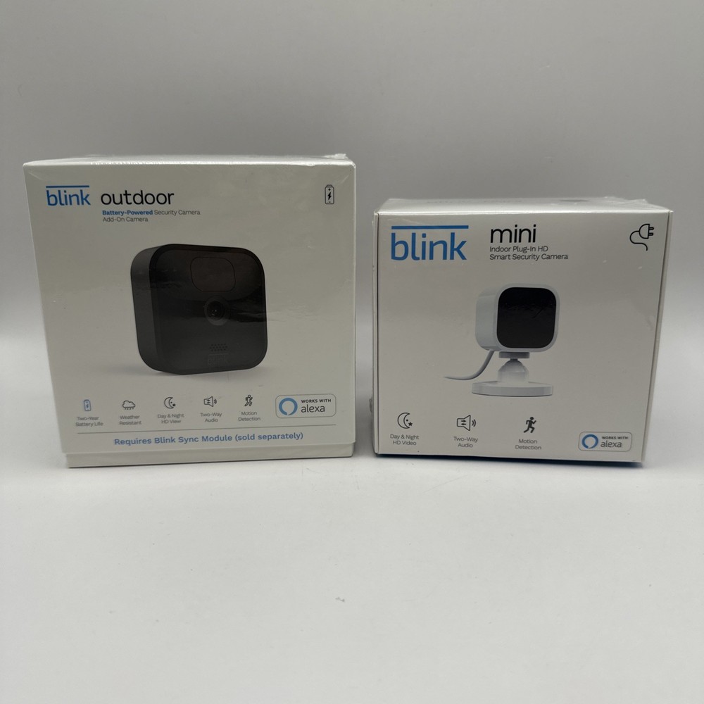 Lot Of 2 NEW Blink Security Cameras: Outdoor BCM00400U & Mini Indoor BCM00300U