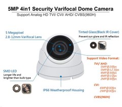 5 Megapixel 4in1 TVI/AHD/CVI/CVBS(960H) 2.8-12mm Lens Security Surveillance Dome