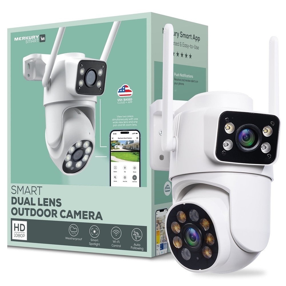 Merkury Innovations MI-CW084-199W Smart Outdoor Camera 1080p – Dual Lens