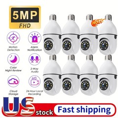 8PCS Light Bulb Security Camera 5MP WIFI 360° Color Wireless IR Motion Audio