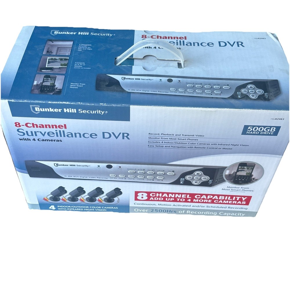 Bunker Hill 62463 Security System 500GB HD DVR 4 Cameras 8 Channel