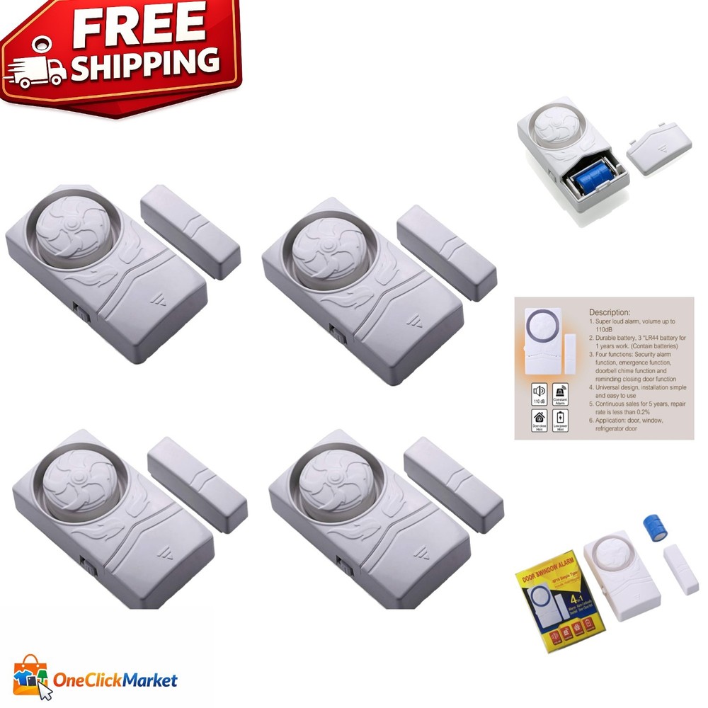 Child & Home Safety Wireless Alarm – Pack of 4 Loud 110dB Magnetic Door Sensors