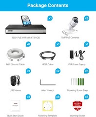 ZOSI 16CH 4K 8MP NVR PoE Security Camera System 8x5MP Outdoor PoE IP Camera 4TB