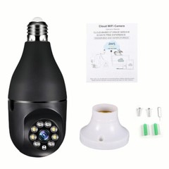 Black WiFi Bulb Camera – 1080P HD, 355° Pan, 90° Tilt, Motion & Alarm Alert