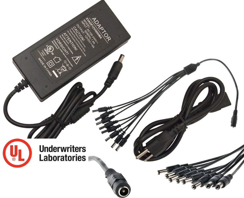 UL 12V DC 5A Power Supply Adapter 110/240 12 V Volt 12Volt 5000mA 5 A Amp 5 Amp