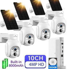 Solar Security Camera System Outdoor Wireless 4 Cam-Kit 4MP Color Night Vision