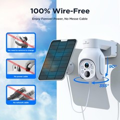 Solar Powered Wireless Security Camera System Outdoor 4MP Wifi PTZ Camera 500GB