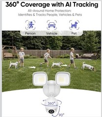2K Floodlight Camera 360° View, 3500LM Hardwired Security Outdoor Camera