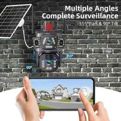 Dual Lens 4K WiFi Solar IP Camera Wireless Outdoor CCTV PTZ Home Security Cam US