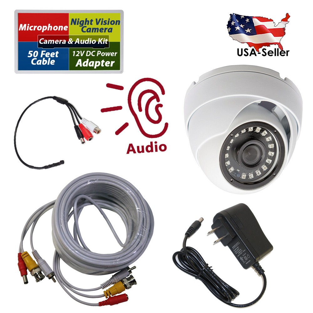 1080P Security Camera Indoor Outdoor 50FT Cable CCTV microphone, 12V DC adapter