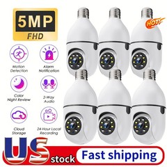 6PCS Light Bulb Security Camera 5MP WIFI 360° Color Wireless IR Motion Audio