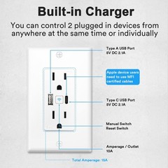4 Pack Lumary Smart USB Outlet with WiFi, Type-C & USB-A Ports, Voice Control