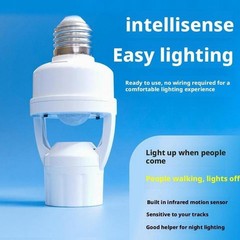 E27 PIR Motion Sensor Light Bulb Socket Adapter Auto on/Off with 4609