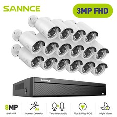 SANNCE 4K 16CH NVR 16pc 3MP POE Outdoor IP Security Camera System Two Way Audio
