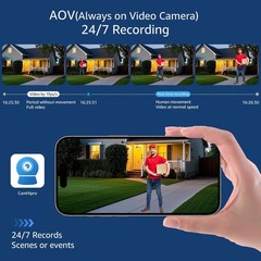 WiFi AOV Security Camera Wireless Outdoor with 8W Solar Panel, 24/7 Recording