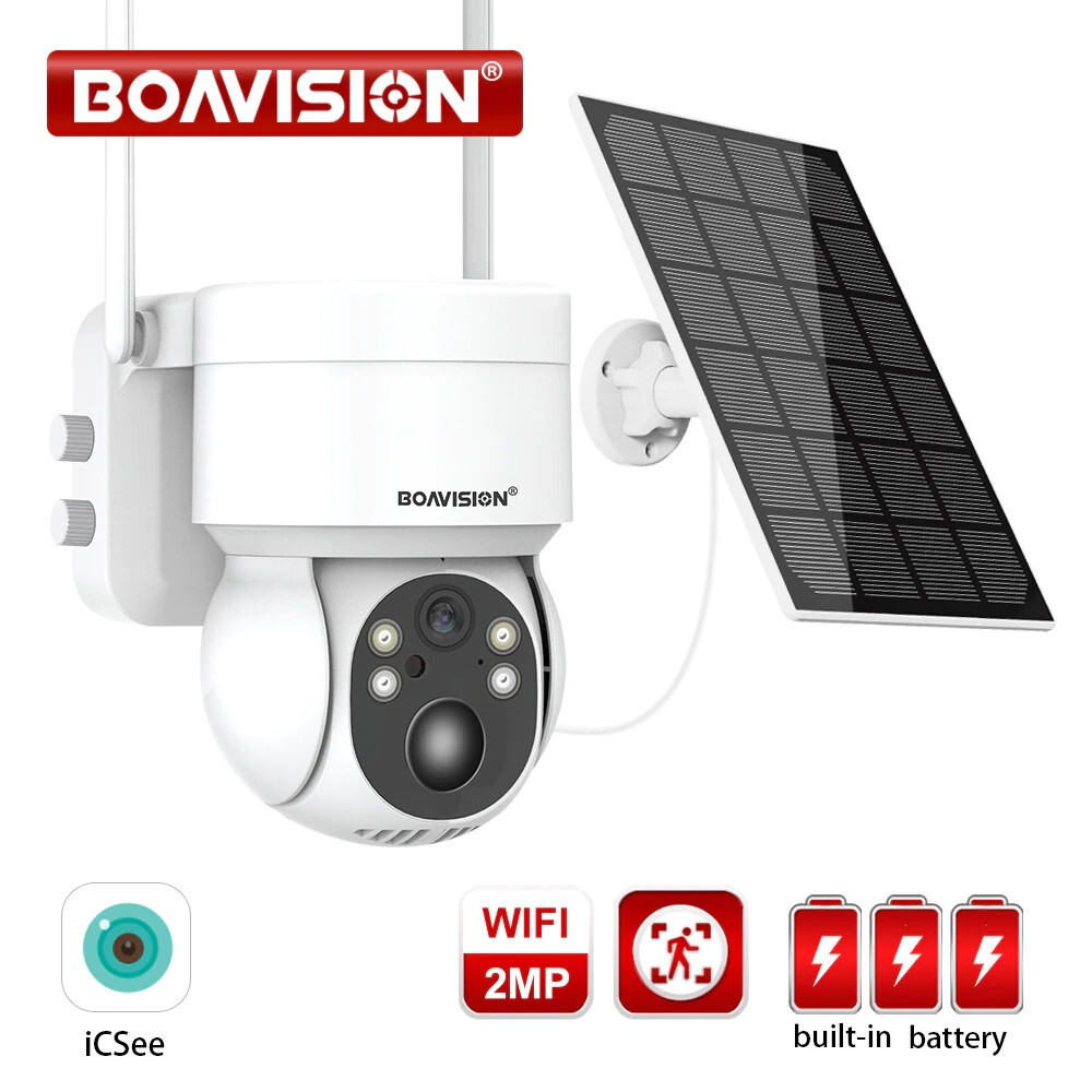 Powerful 1080P HD Wifi Solar Security Camera Full Color Night Vision IP66, ICSee