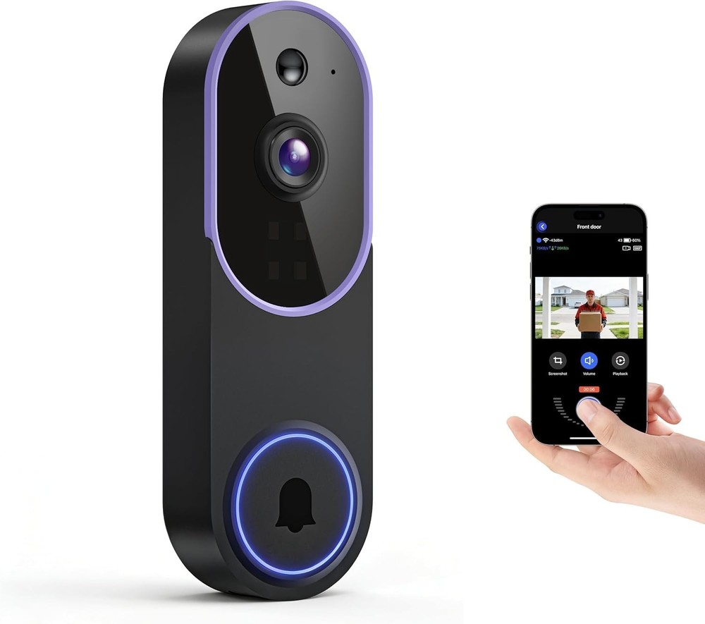 Smart 1080P Video Doorbell Camera with Doorbell Receiver, Live View, AI Human De