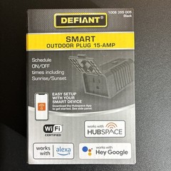 Defiant Outdoor Wi-Fi Bluetooth Plug w/ Single Outlet Plastic 15Amp 120V