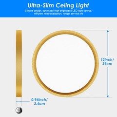 Peasur 12 Inch LED Ceiling Light Gold, 24W Slim Flush Mount 12IN-1 Pack, Gold