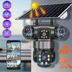 3 Lens 12MP Solar Battery Home Security Camera Outdoor Wifi Wireless PTZ CCTV US