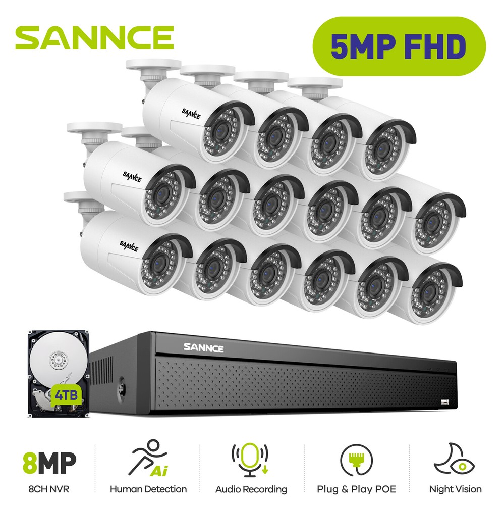 SANNCE 16CH 8MP 4K NVR 5MP Audio POE IP Security Camera System Motion Detection