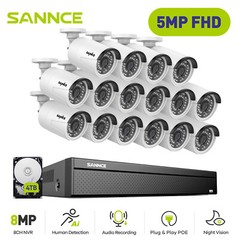 SANNCE 16CH 8MP 4K NVR 5MP Audio POE IP Security Camera System Motion Detection